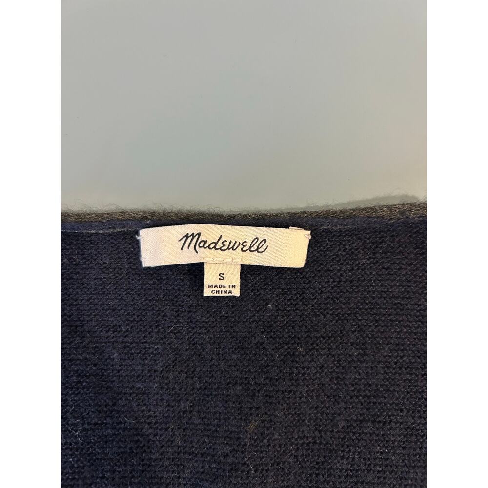 Madewell two tone knit sweater size S blue grey v neck merino wool blend - Picture 4 of 7